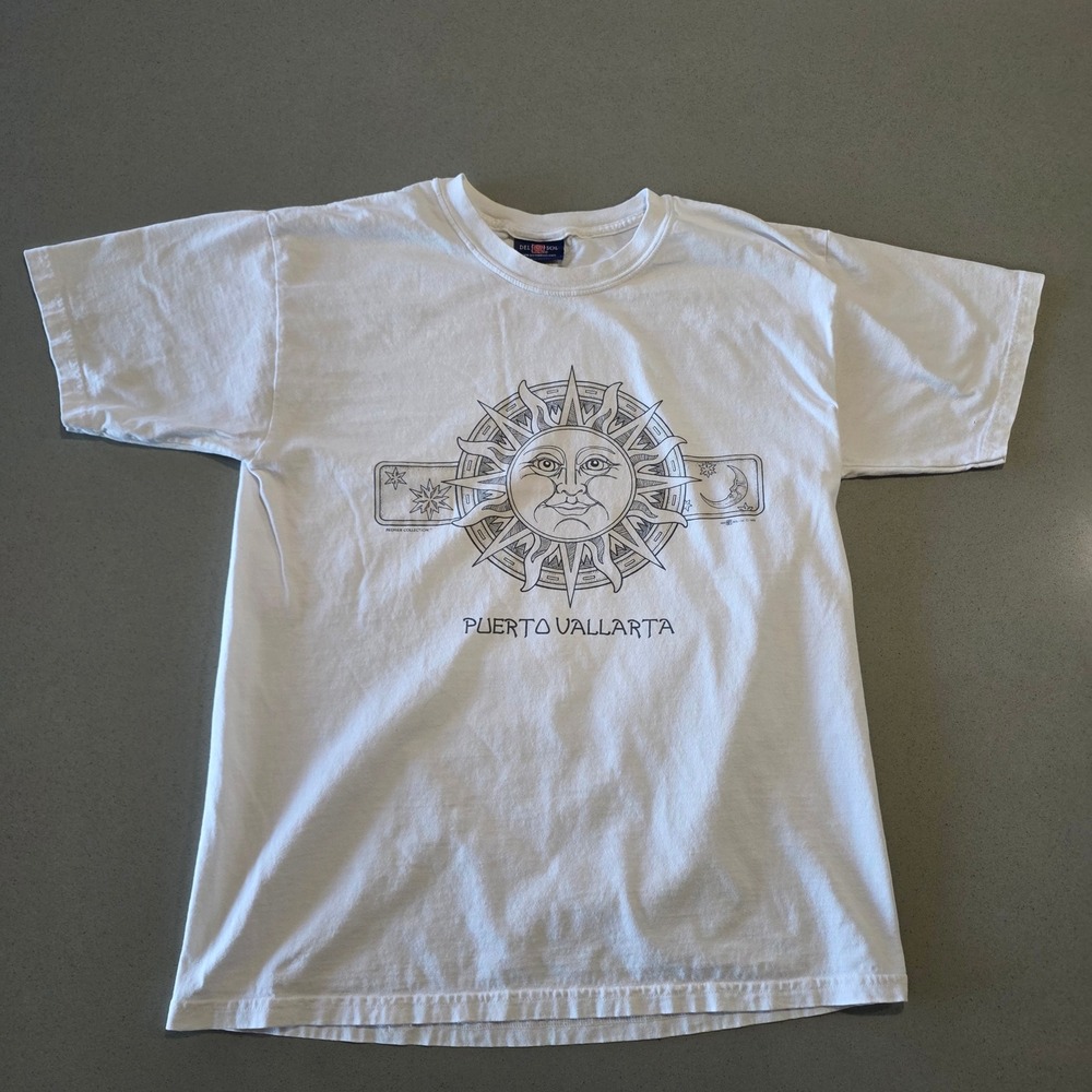Vintage Del Sol Puerto Vallarta Sun‎ Moon Graphic T-Shirt White Heavy Weight 90s